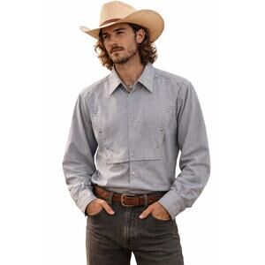 VTG H Bar C California Ranchwear Placket chambray  Bib long tail shirt medium